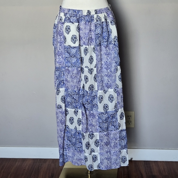 NWT J. Crew Side-Slit Maxi Skirt Madras Patchwork Boho Hippie Cottagecore Blue